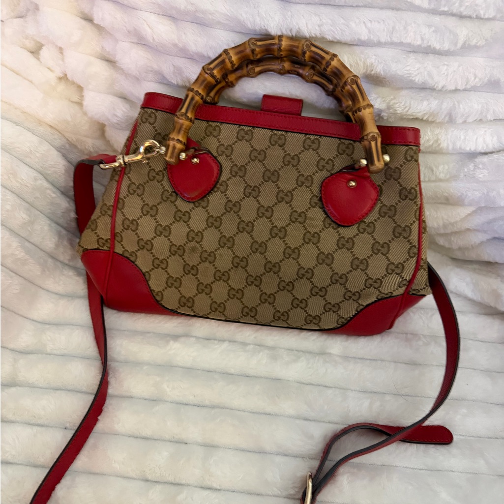 2014 Gucci Gg Canvas Diana Bamboo Top Handle Tote